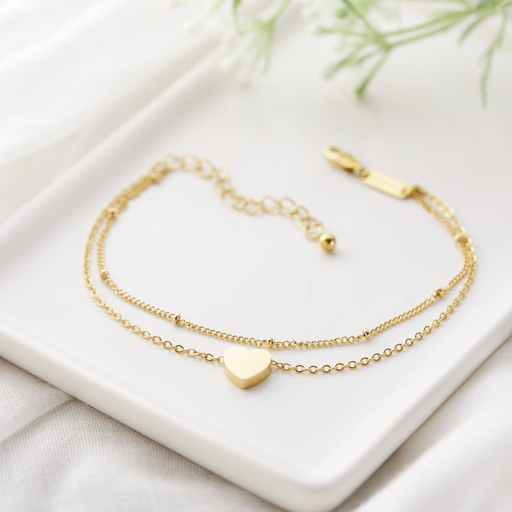 Layered Heart & Beaded Bracelet - Gold & Silver Plated | Madarax Store