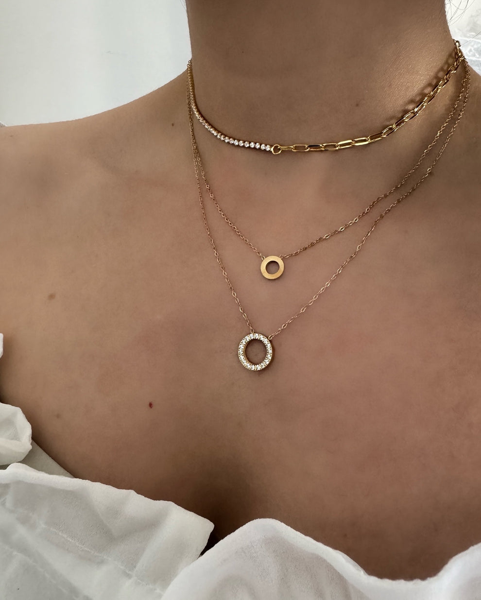 Layered Circle Pendant Necklace - Stone Adorned Dual Design | Madarax Store