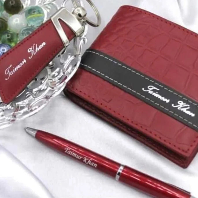Name Wallet Keychain & Pen Set Red