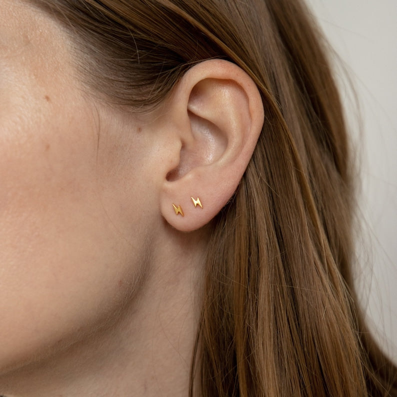 Lightning Bolt Stud Earrings - Gold & Silver Plated | Madarax Store