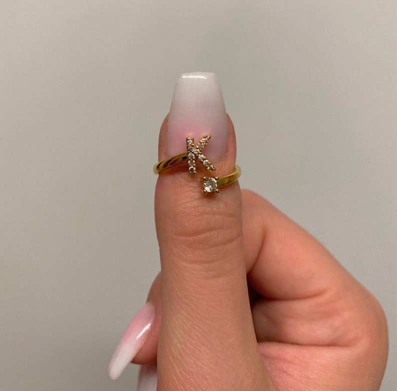 Sparkling Personalized Initial Ring - Adjustable Open Band | Madarax Store