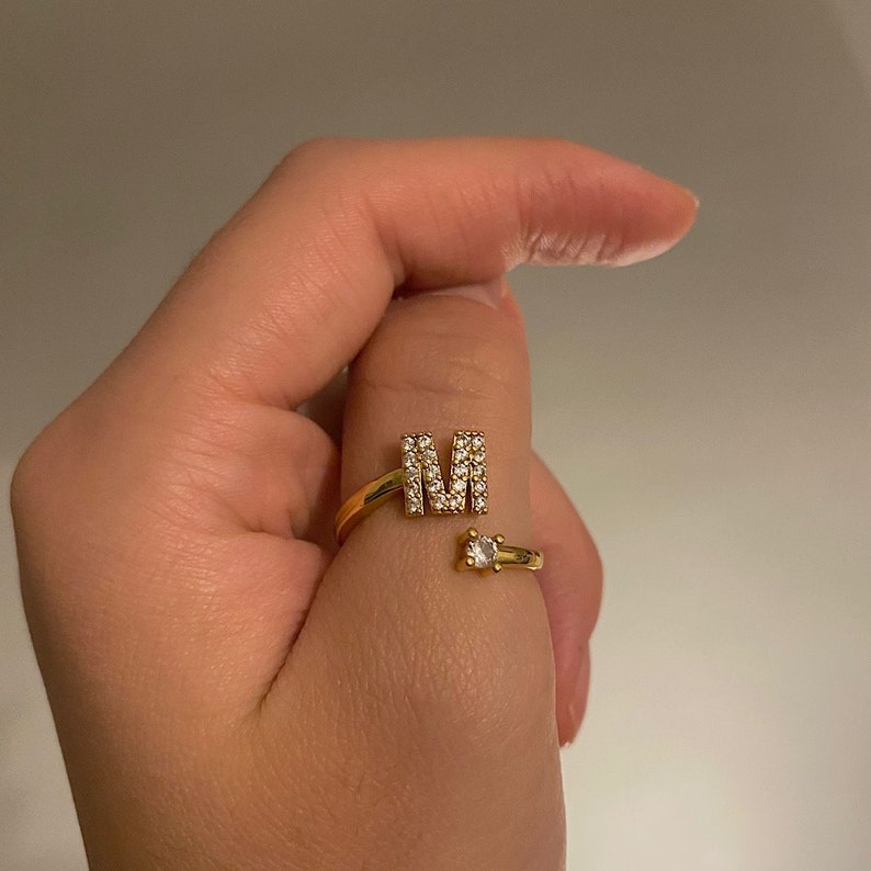 Sparkling Personalized Initial Ring - Adjustable Open Band | Madarax Store