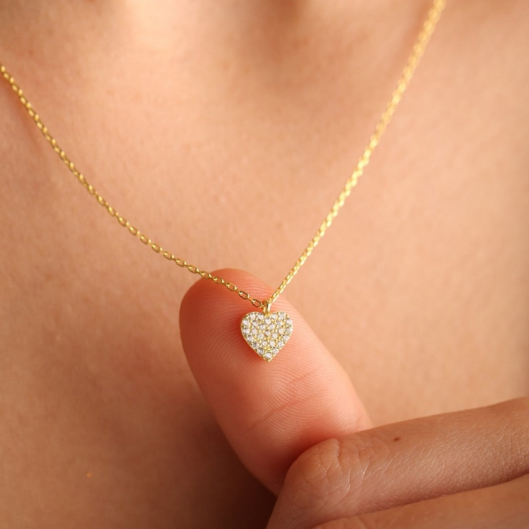 Sparkling Pave Heart Necklace - Gold & Silver Plated | Madarax Store