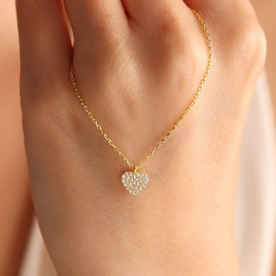 Sparkling Pave Heart Necklace - Gold & Silver Plated | Madarax Store