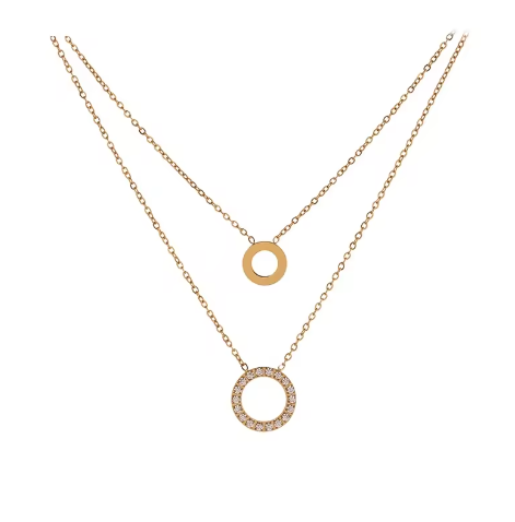 Layered Circle Pendant Necklace - Stone Adorned Dual Design | Madarax Store